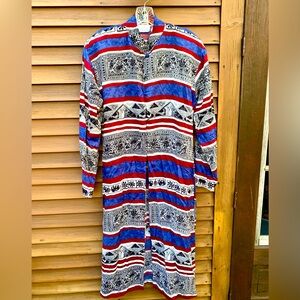 Pier 1 Passports Colorful Patterned Long Sleeve button front long jacket / dress